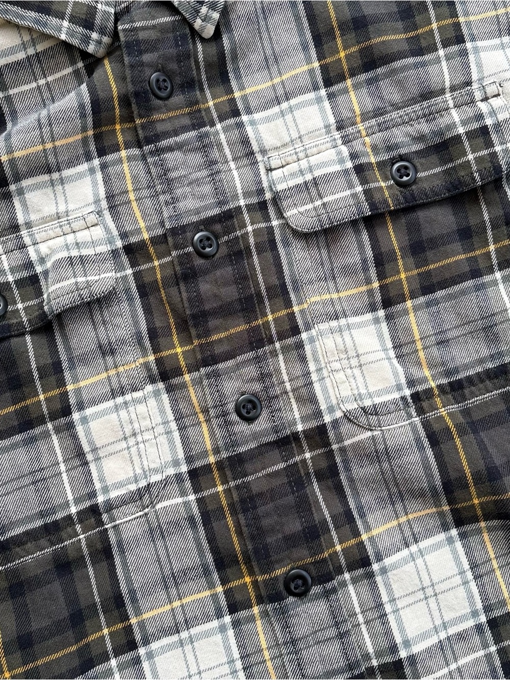 Filson Button Down Flannel Men's Large Olive Navy Cream 100% Cotton - Picture 6 of 6